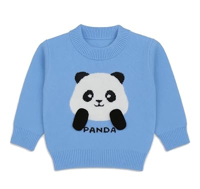 Bold N Elegant 3D Cartoon Panda Face Patch Kid's Full Sleeve Warm Woolen Winter Holiday Party Pullover Sweater Cardigan 