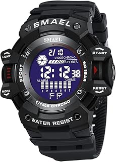 Relógio masculino de rosto grande, preto e branco, relógio digital esportivo, à prova d'água, para uso externo, militar, LED, retroiluminação, alarme, data, 50 mm, relógio de pulso multifuncional, 8050_Preto e branco, Digital