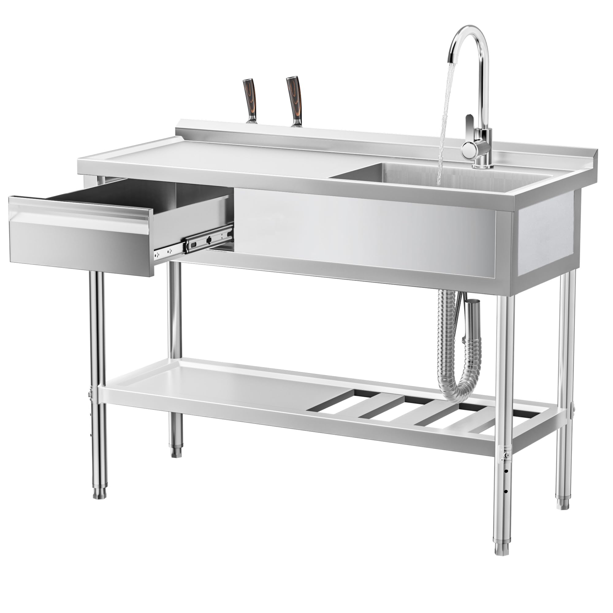 WOEDEN 47" 304 Stainless Steel Sink with Workbench
