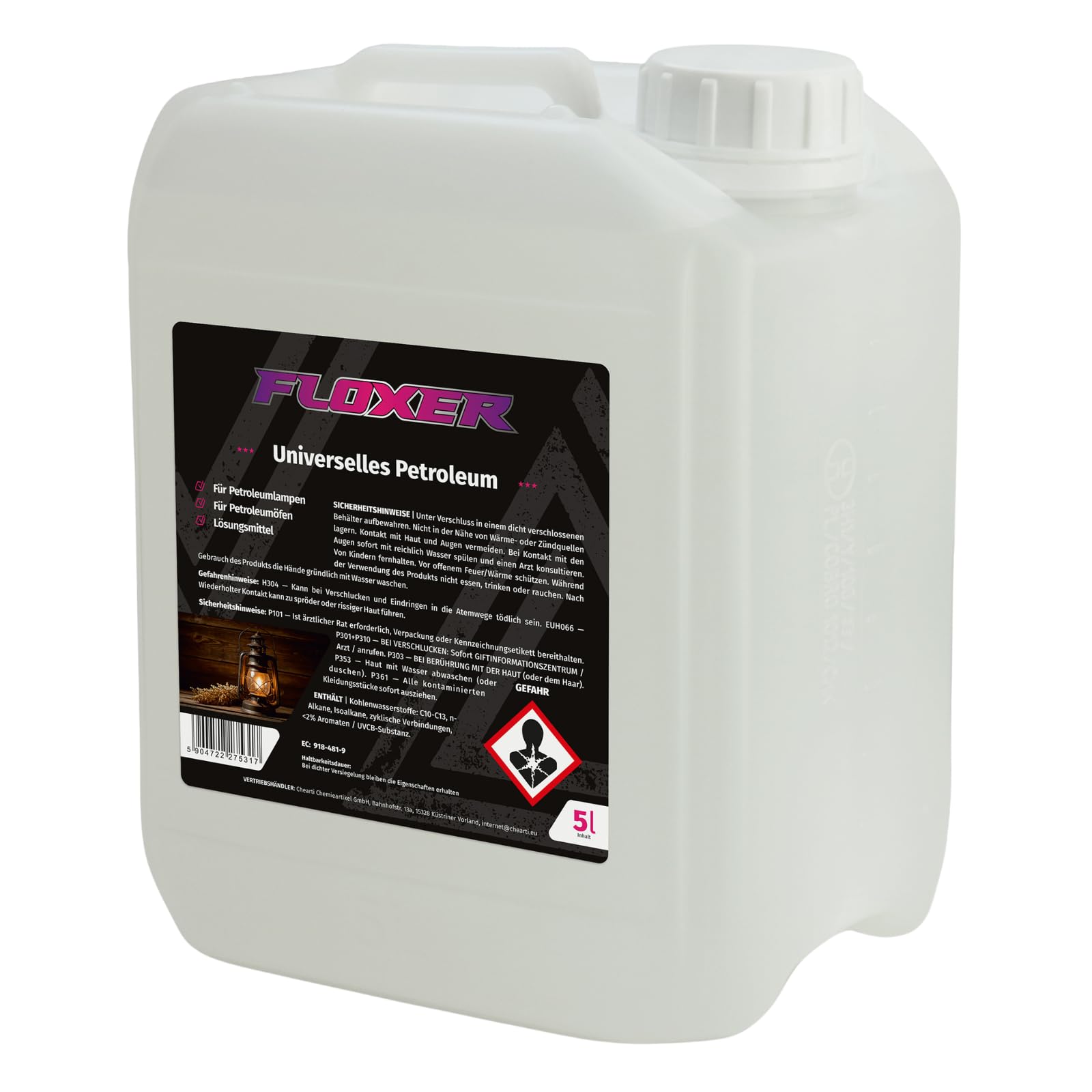 Spezialpetroleum 5 Liter Floxer | Spezial Blau Petroleum | Extra geruchsarm durch hohe Reinheit | 5L Universelles Brennstoff Kanister | extra geruchsarm und hochgereinigt