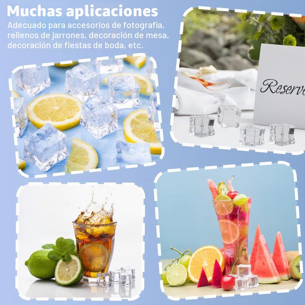 THATSRAD 60 PZS Cubitos de Hielo Reutilizables Transparentes 2cm Cubitos de Hielo de Acrílico Cubitos de Hielo Falsos Reutilizable de Cubo Hielo Falso para Artificiales, Fotografia, Decoración de Boda