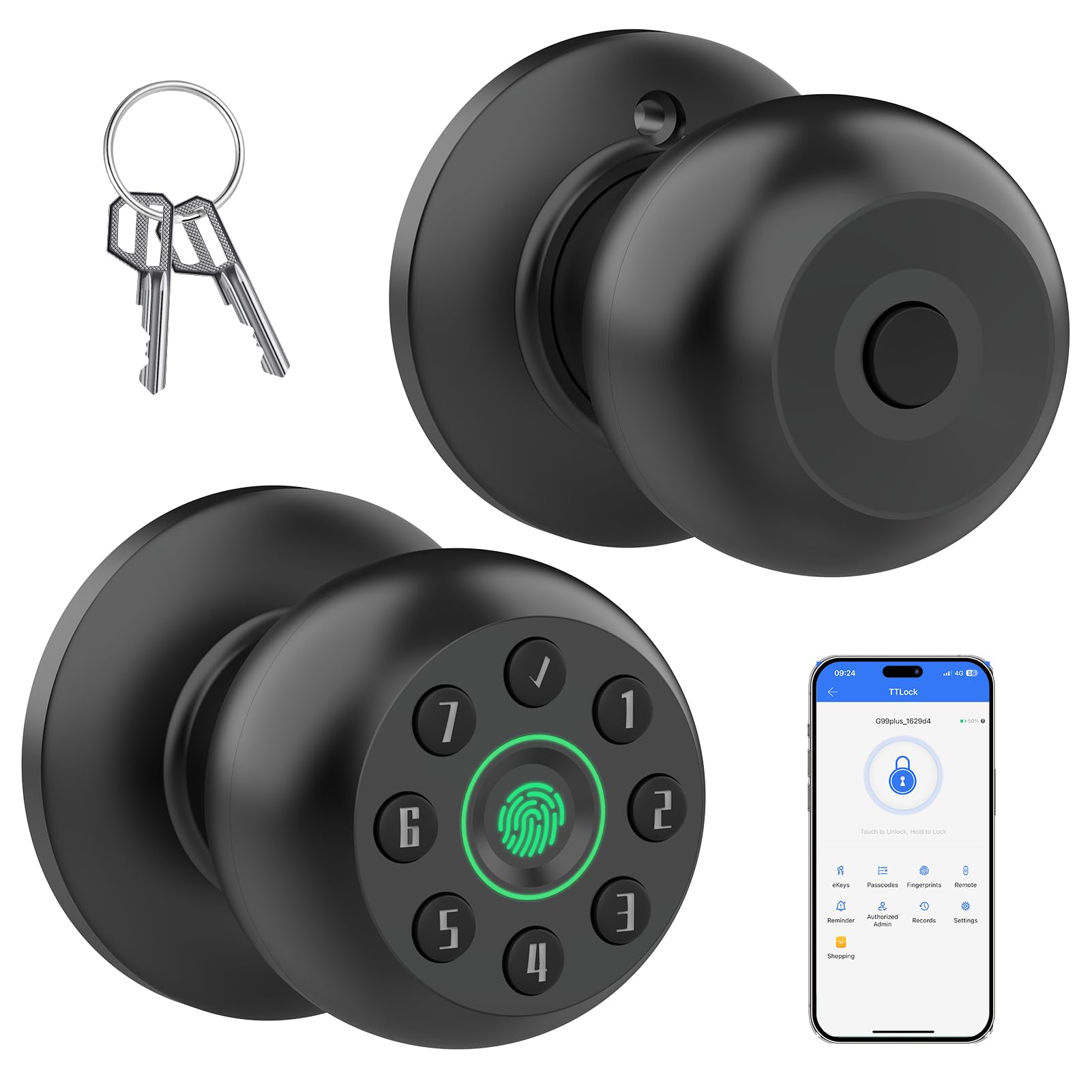 Smart Fingerprint Door Knob - App Control & Auto Lock -1