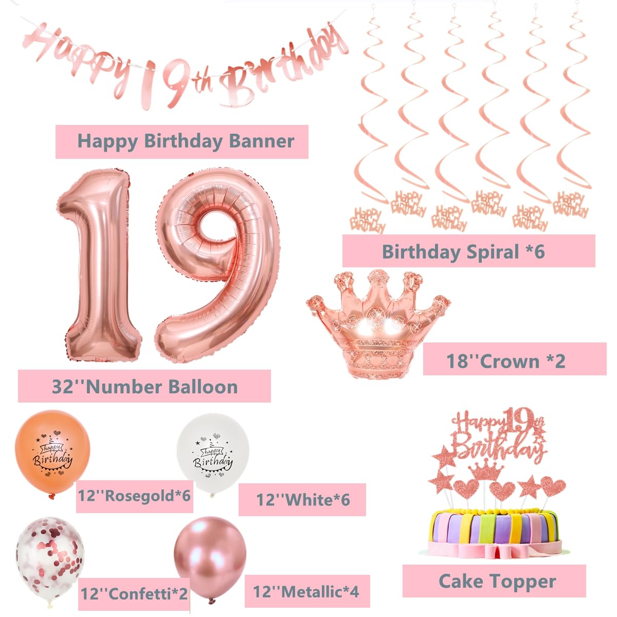 Ballon 19 Ans Anniversaire Fille Or Rose 19 Ans Déco