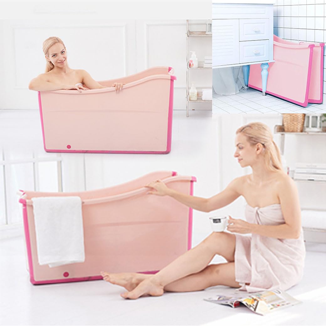 Bañera Plegable Para Adultos, Bañeras Independientes, Bañera Plegable Portátil, Hogar Grande, Lavabo De Ducha Plegable, Sauna Casera Para Bañera Para Adultos, Baño De Hielo Al Aire Libre(Color:Rosa)