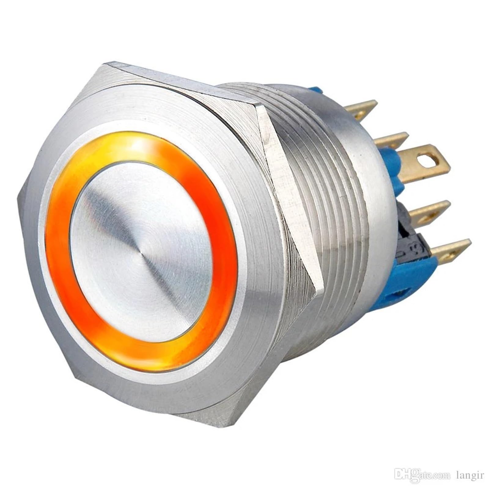 50 sztuk 22 mm 3 V 6 V 12 V 24 V biały żółty niebieski zielony czerwony pomarańczowy resetowalny przełącznik przyciskowy ze stali nierdzewnej wodoodporny (żółty, napięcie LED 12 V)