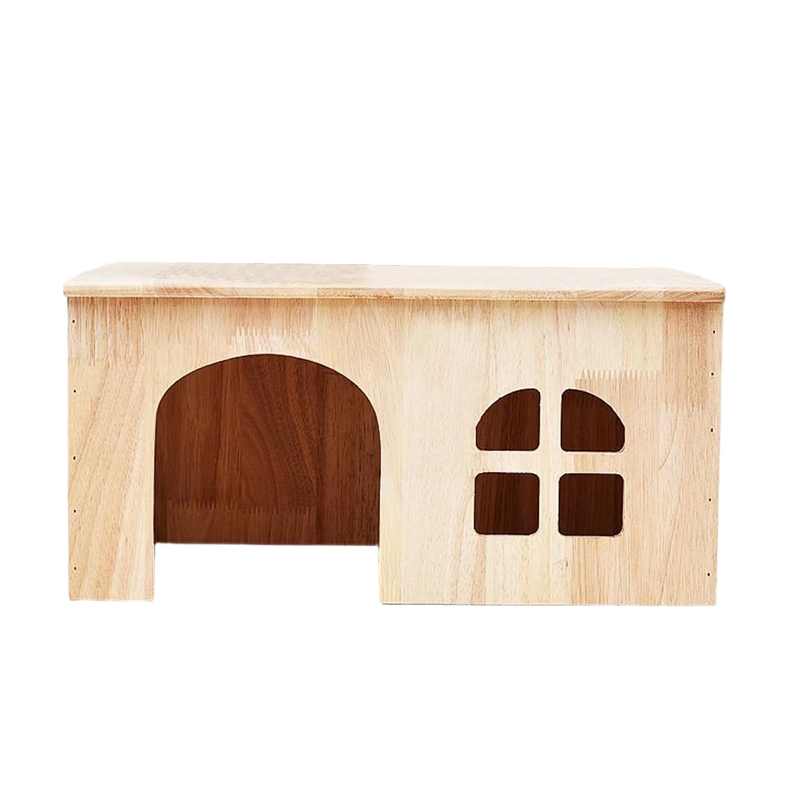 Gerbil House - Wooden Habitat Castle with Window Door - Ventilated Small Animal Hut | for Hedgehog Ferret Resting Playing Sleeping Hamster Gerbil Chinchilla