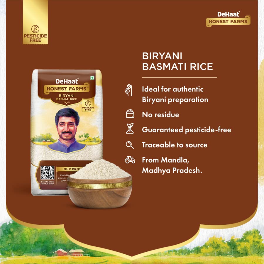 Image of DeHaat Honest Farms Pesticide Free Biryani Basmati Rice 1 KG (Pack of 2)