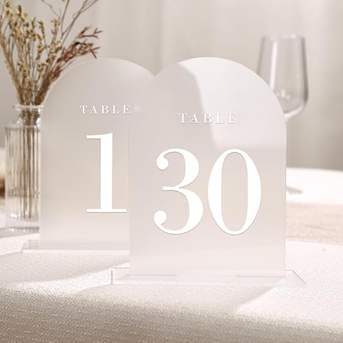 Miniatura 22 de UNIQOOO Números de mesa de boda de arco esmerilado con soportes 1-15, letreros y soportes acrílicos de 5 x 7 pulgadas, paquete de 15, perfecto