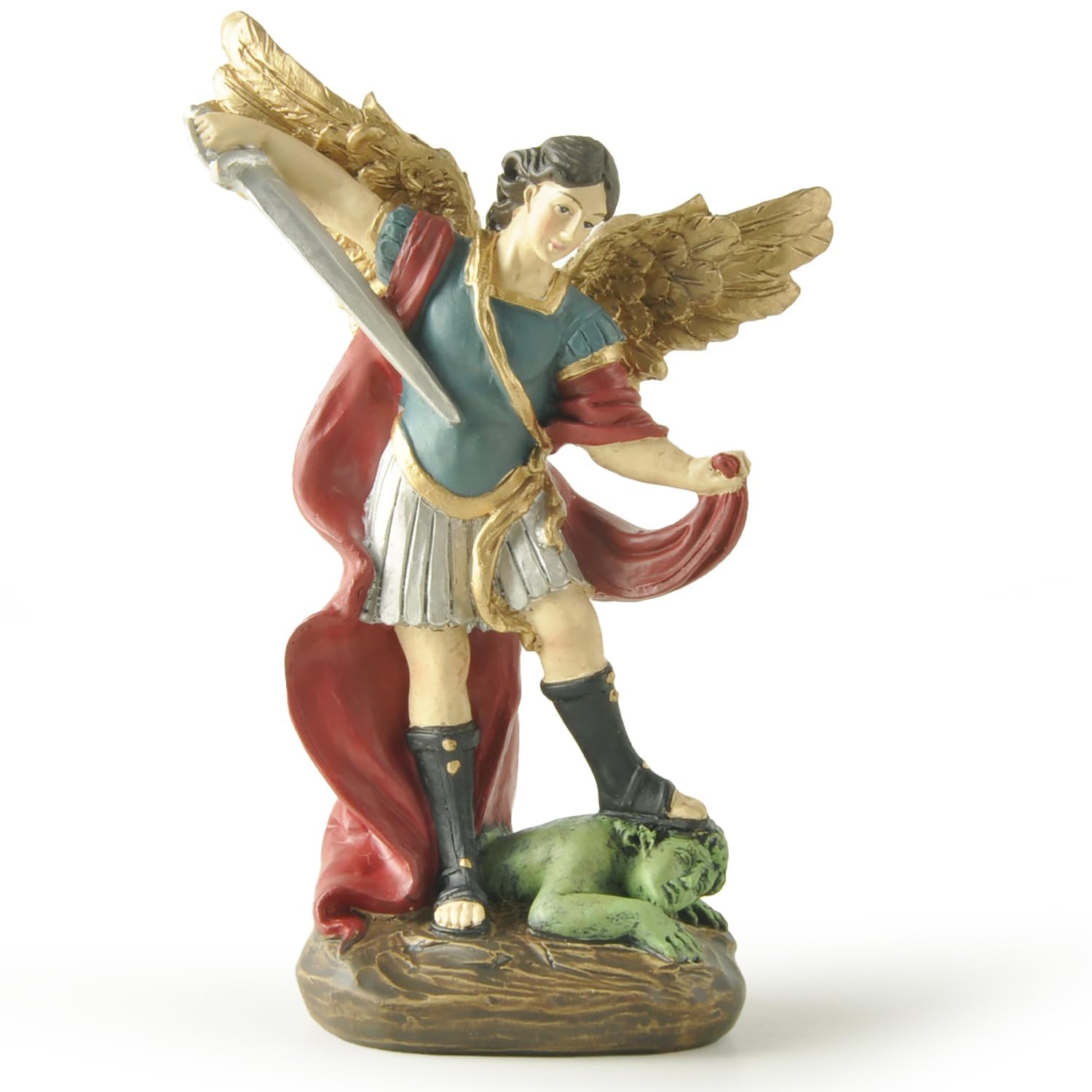 PlentifulHome 5.32'' Tall St Michael Statue, Archangel Michael Sculpture, San Miguel Arcangel Figurine