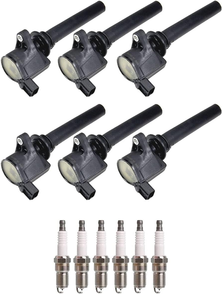 ENA Set of 6 Ignition Coil Pack and Spark Plug Compatible with Ford Mercury Mazda Tribute Mariner Escape Five Hundred Freestyle Montego Taurus Sable V6 3.0L Replacement for DG500 DG513 FD502