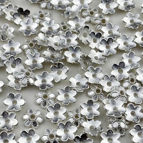 Xinhongo 200pcs 8mm Flower Spacer Beads Caps Metal Flower Bead Caps Accessories for Bracelet Necklace Earrings Lanyard Jewelry Making Supplies(Silver)