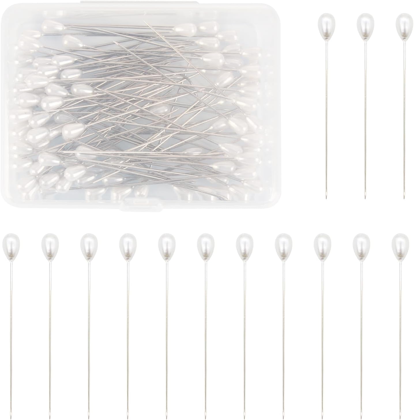 100PCS Buttonhole Pins Teardrop Pearl Boutonniere Pins 5.5cm Long White
