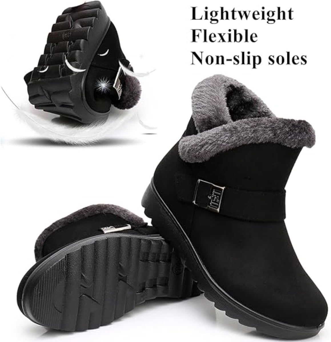 Women's Winter Warm Fur Lined Snow Boots,Buckle Suede Waterproof Zipper Anti-slip Warm Snow Short Booties,Winter Boots for Women Fashion Dressy