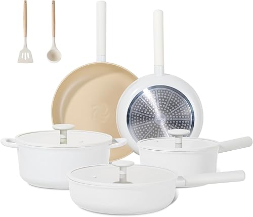 Miniatura 8 de JEETEE Juego de utensilios de cocina de cerámica, 15 ollas y sartenes antiadherentes con asas extraíbles, juego de utensilios de cocina de inducción