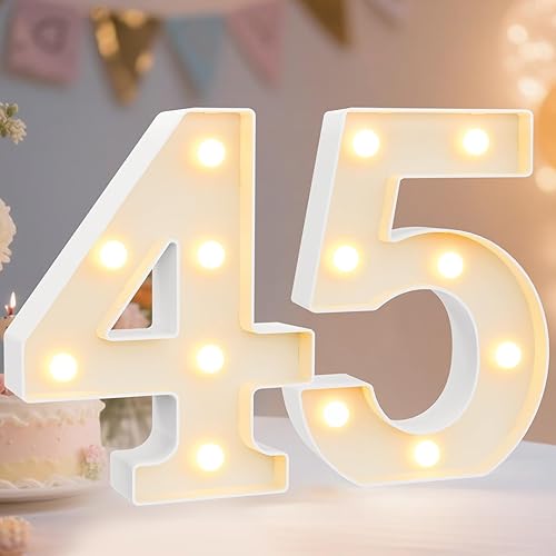 Miniatura 46 de Pooqla Letras y Números Decorativos con Luces LED, Letras y Números de Neón de Plástico Blanco para Decoración de Fiestas, Bodas, Funciona