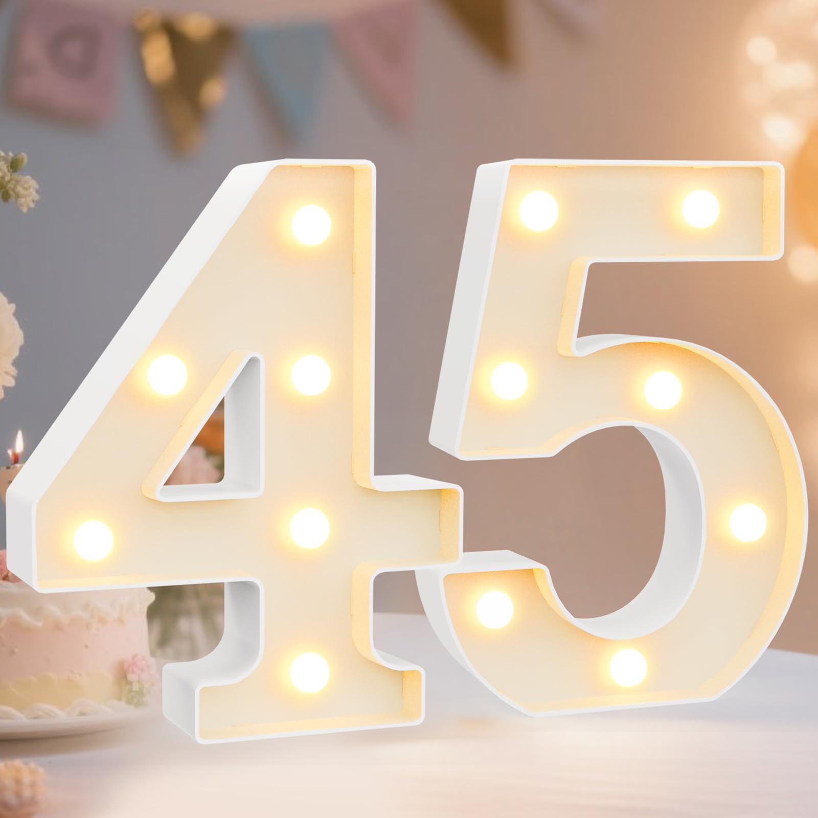Decorative Led Light Up Number Letters, White Plastic Marquee Number Lights Sign for 45th Birthday Party Wedding Decor Battery Operated Numbers (45) โ image 1