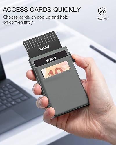 Miniatura 3 de YESIIW Auto Pop up Credit Card Holder with Money Pocket Minimalist Business Card Wallet RFID Blocking for Men Smart Slim Aluminum Metal Debit Card
