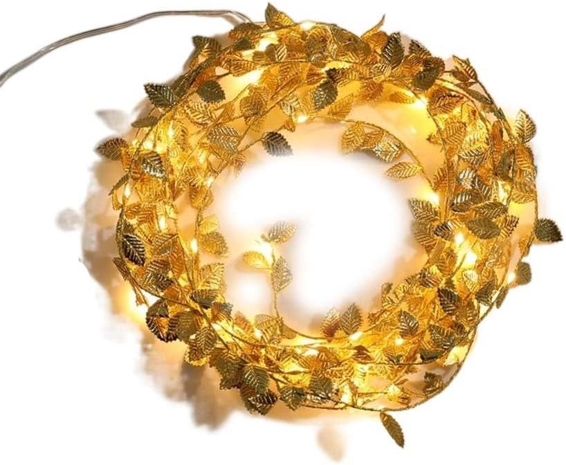 Ivy Vines Fairy String Lights,Battery Powered,Gold Leaf String Light 50 LED,Vine String Light for Wedding Christmas Holiday Decoration