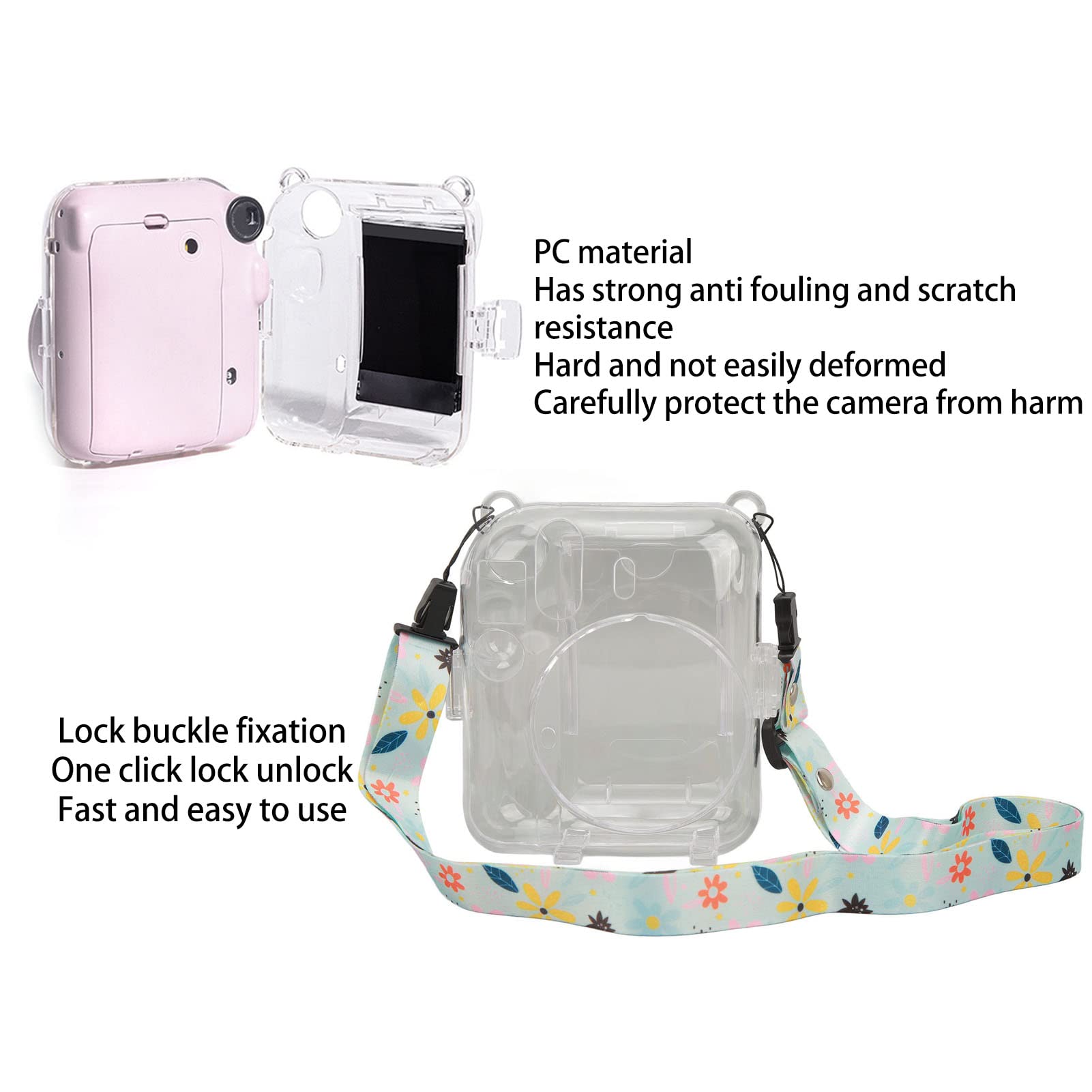 Kit De Protection Pour Appareil Photo Instax Mini 12 Bleu - Étui Transparent, Bandoulière, Autocollants