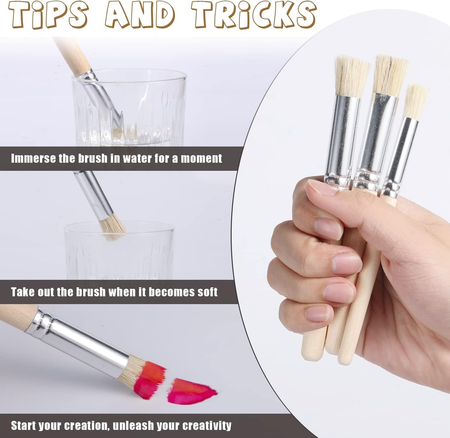 Wooden Stencil Brushes Natural Bristle Stencil Brushes for Acrylic Painting, Oil Painting, Watercolor Painting, Card Making, DIY Art Crafts Project (3 Sizes) (12)