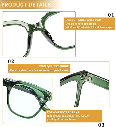 Miniatura 3 de DUCO Gafas superligeras con bloqueo de luz azul para lectura y juegos, protección contra la luz azul, 100% protección UV DC5210 (verde transparente)
