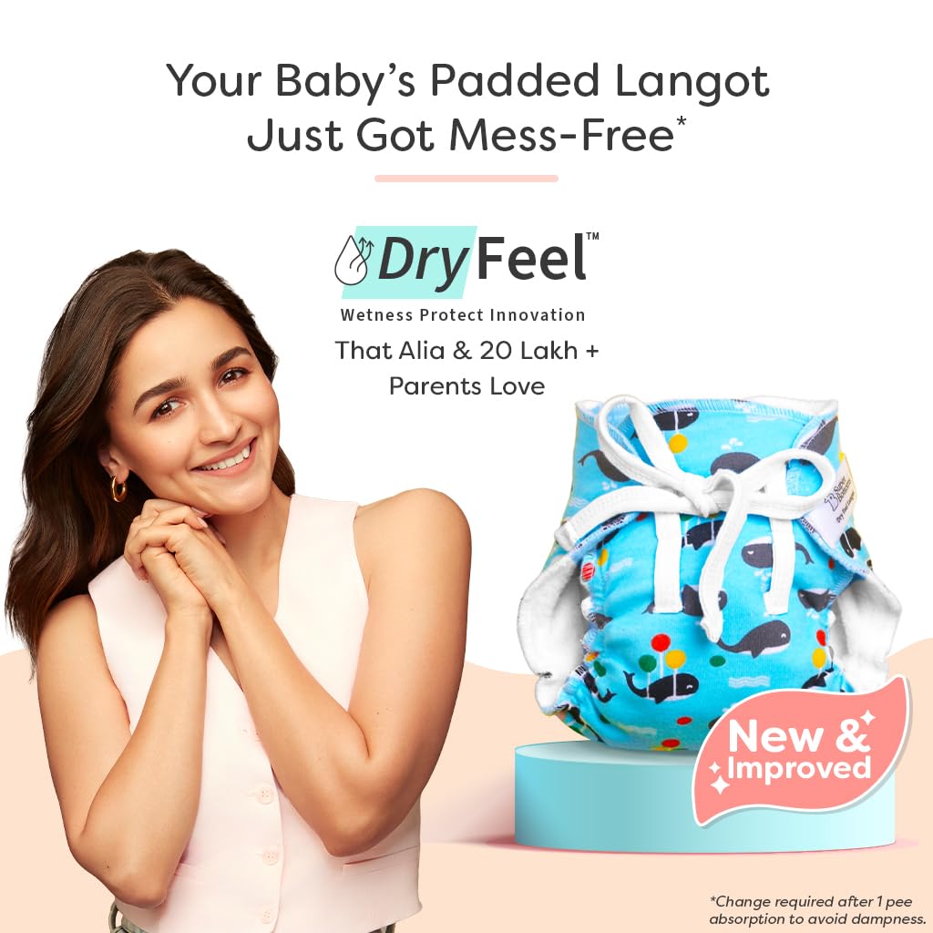 SuperBottoms DryFeel Langot for Newborn - Pack of 3 | Soft, Reusable Cotton Nappy with Mess-free Outer Layer | Diaper-Free Time Essential | Adjustable Baby Langot (Fits up to 10 kg) - Image 2 thumbnail