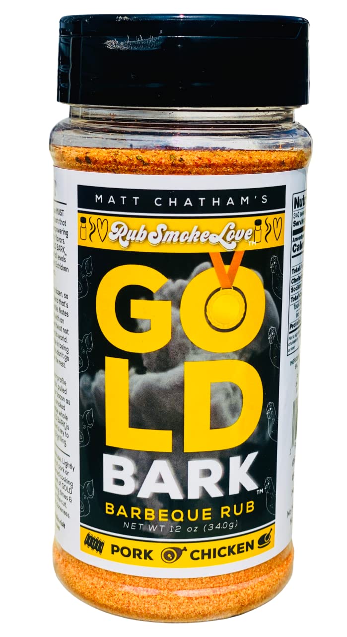 Rub Smoke Love Gold Bark BBQ Rub - All-Purpose Rub and Seasoning for Pork, Chicken and Fish - Perfect for Smoking and Grilling - Aromatic Sweet and Savory Flavors (12 oz) - by Matt Chatham
