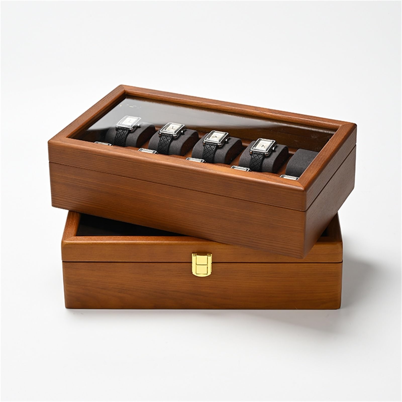 Generisch 10 ranuras de madera maciza para reloj de pulsera con tapa acrílica, caja de visualización de reloj y organizador de almacenamiento (color 3)