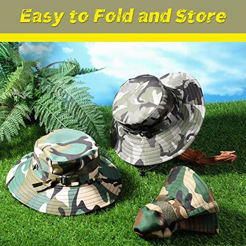 3 Pcs Sun Hat for Kids Safari Camo Hat Fishing Hats for Kids Boys Bucket Hat UV Sun Protection Packable with Chin Strap for 7-14 Years Old Toddler Girls Camping Picnic Travel Beach Summer Outdoor4