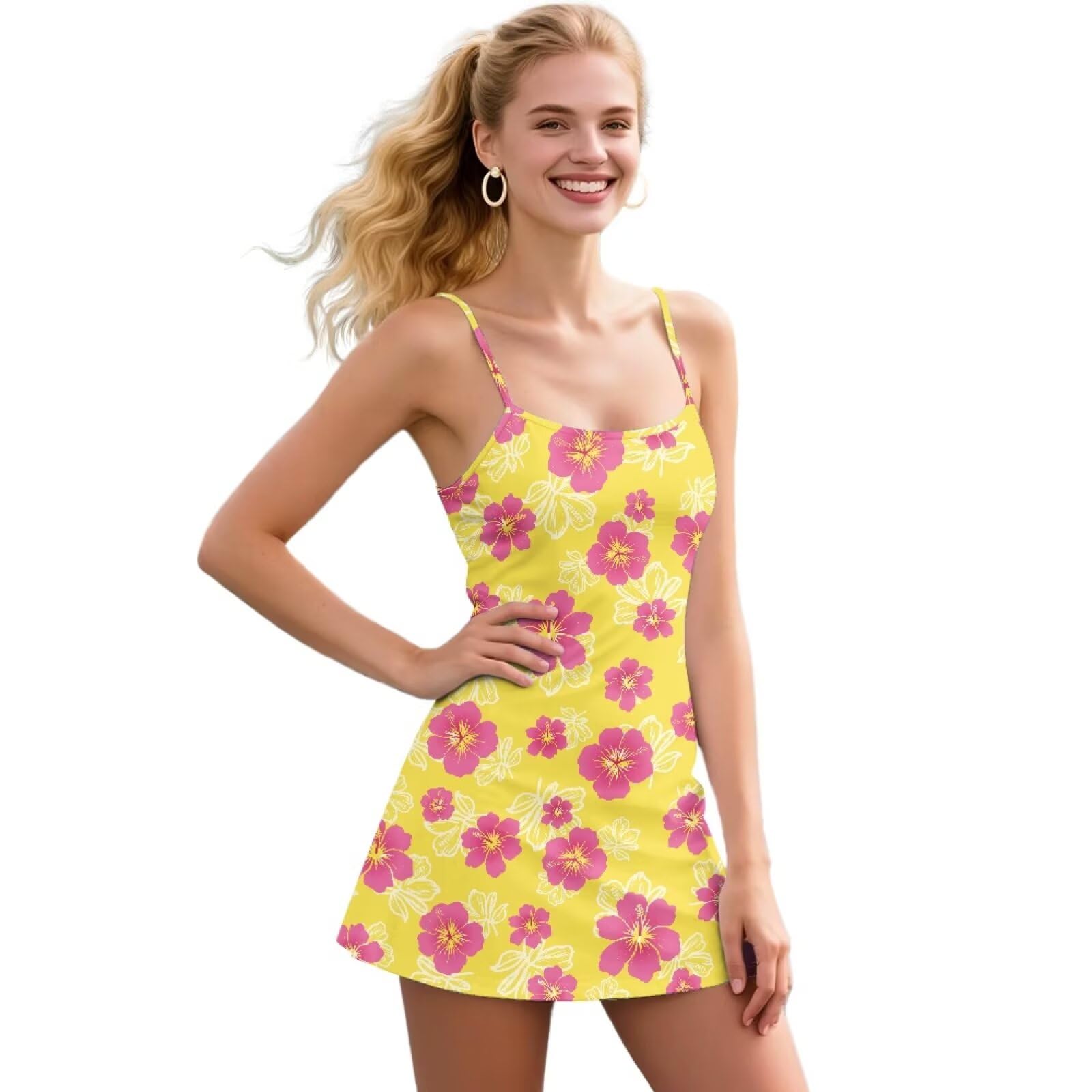 Vestito da tennis 2 in 1 da donna con pantaloncini incorporati, tasca per golf, allenamento