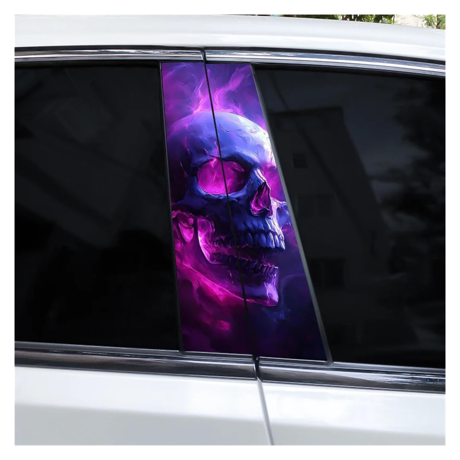 Car Side Decals 2pcs Smoke Skull Doorpost Vinyl B-Pillar Stickers Scratch-Resistant Self-Adhesive Center Column Decal(Style L)