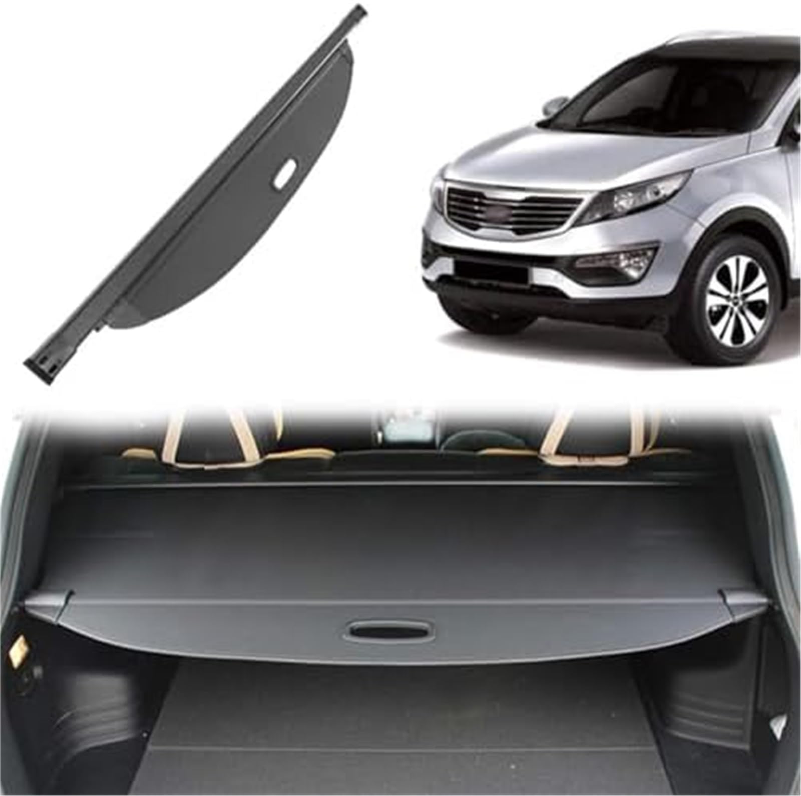 fhjwqronte Cargo Area Storage Rack Car Retractable Rear Trunk Parcel Shelf, for Kia Sportage R 2010-2015 Luggage Shade Shield Cargo Security Cover Curtainaccessories