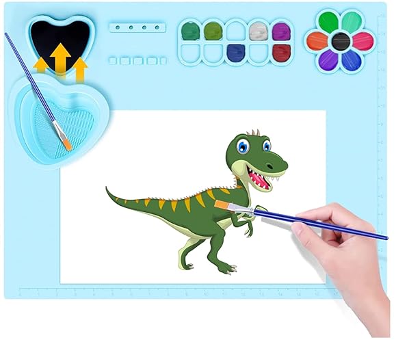 Silicone Craft Mat with Cup, Silicone Mat for Resin Casting, 20x16inch Waterproof Craft Mat, for Painting, Art,Collapsible Heart Shaped Paint Brush Cleaning Cup (Blue) - Blue