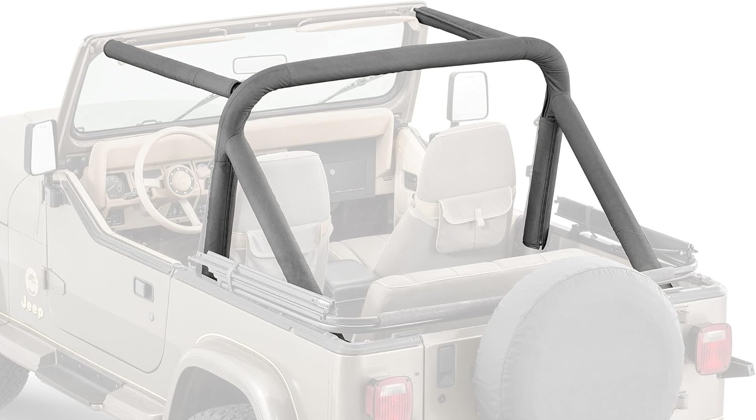 MasterTop Sport Bar Pad Covers, Black Denim - Fits Jeep Wrangler YJ 1987-1991 - UV, Rain and Rip Resisant - Protects Roll Bars from Water, Scratches, and Fading