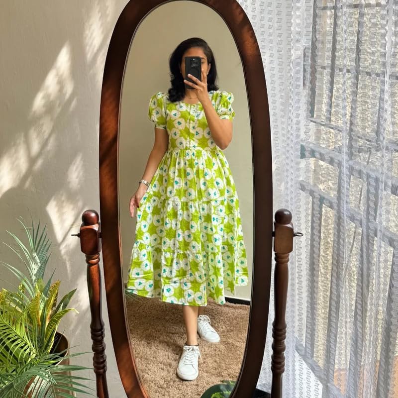 Image of Floral Midi Dress for Women - Summer Boho Dress, Lightweight & Breathable, Elegant Floral Print, Casual & Vacation Outfit, Comfortable Flowy Dress for Women