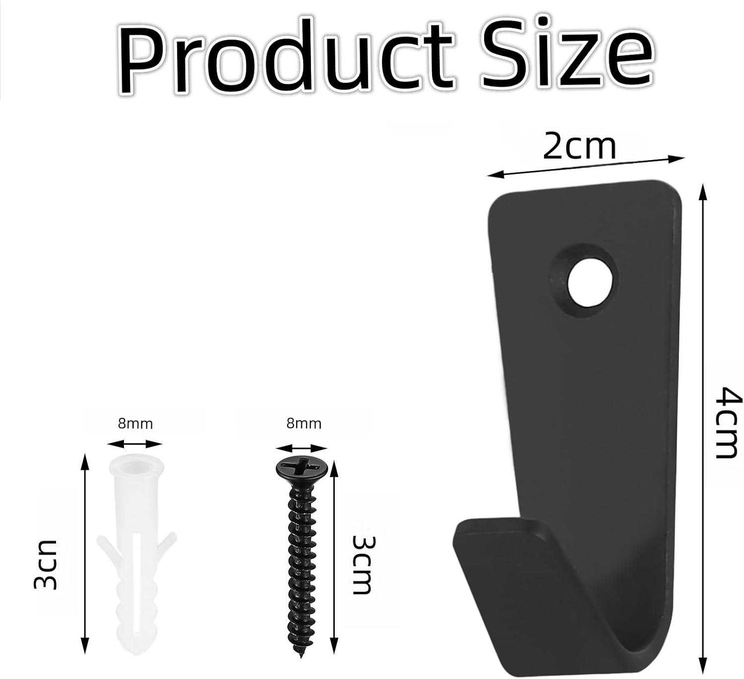 10 Pack Black Curved Wall Hooks with Screws - 4cm Heavy Duty Steel Hooks for Doors & Walls, Bathroom Towel Hooks, Coat & Key Hooks for Home Organization (40x30x20mm)