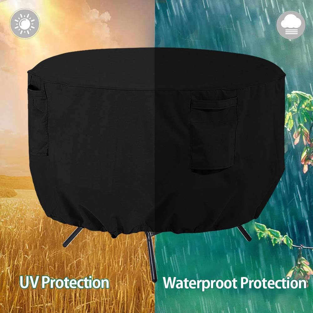 Round Patio Table Cover Heavy Duty 420D Waterproof Outdoor Furniture Cover Dining Table Cover (L- 50" Diax23 H, Black)