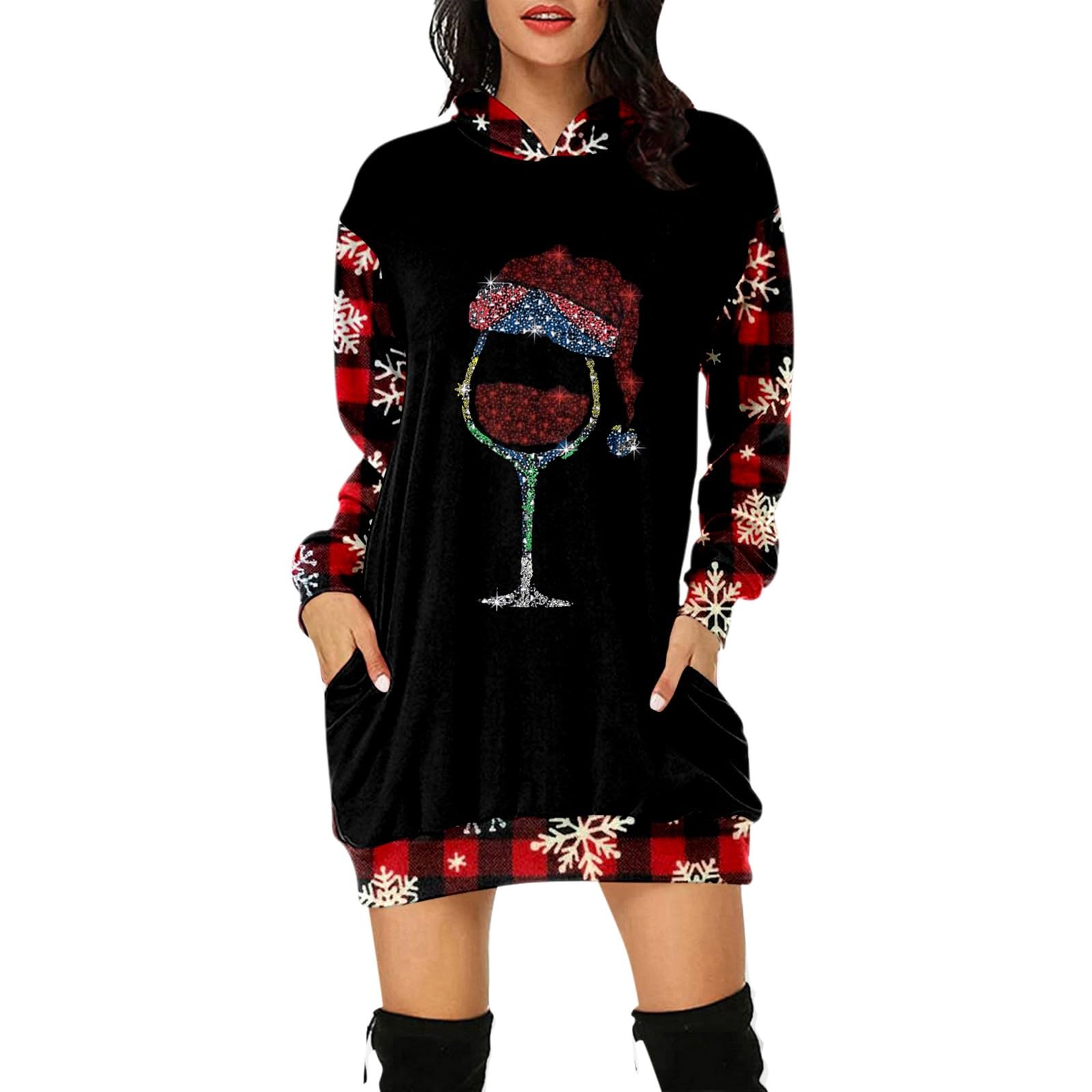 Sudadera Mujer Sin Capucha，Sudadera sin Capucha para Mujer con Bolsillo Lateral y Mangas largas diseño navideño Moderno y Casual