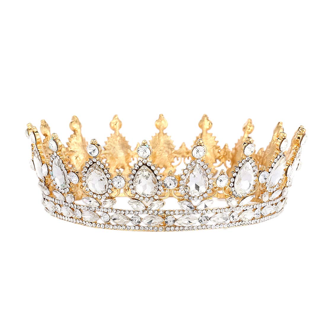 Tiara de perlas de rhinestone hecha a mano Chengyuan con base de oro brillante