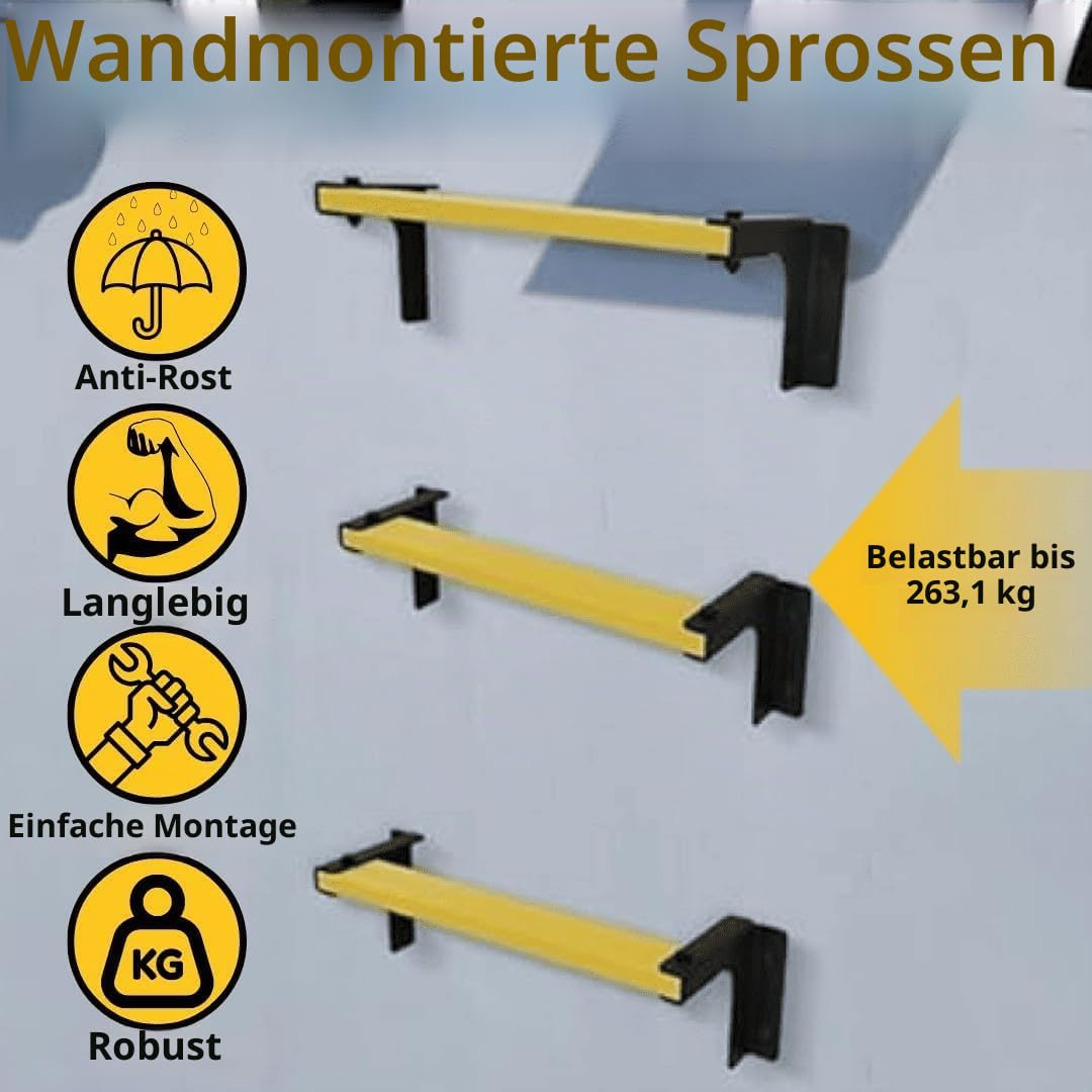 Robuste 5-stufige Stahl-Wandleiter - 285 kg Kapazität - Notfallleiter mit Schraube und 3-lagiger - Rostbeständiger Beschichtung für Kellerfenster und Brunnen - Zertifizierte Leiter zur Wandmontage