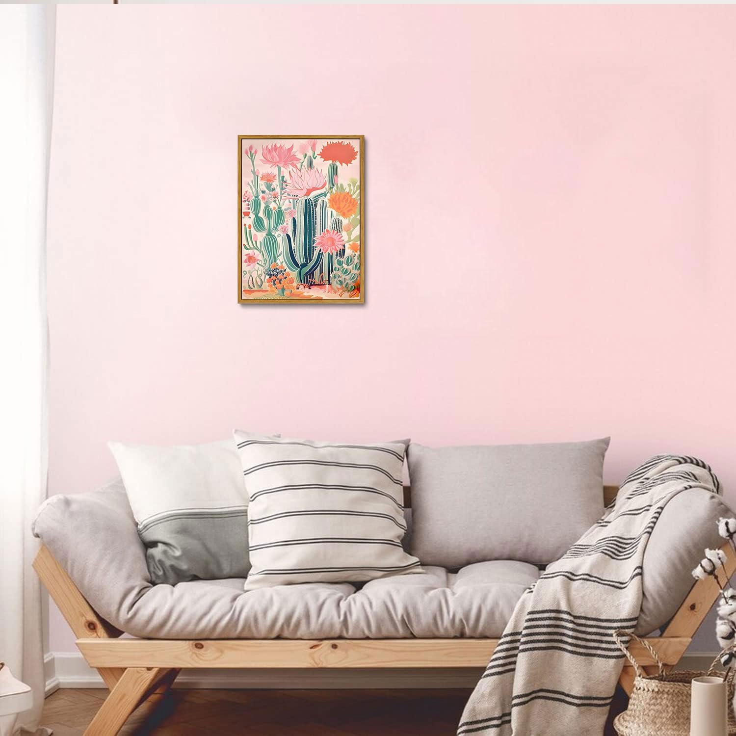KISSFOX Western Framed Wall Art Colorful Mexican Cactus Picture Wall Decor Pink Desert Botanical Canvas Art Prints Vintage Southwestern Floral Paintings Artwork For Living Room Bedroom Kitchen