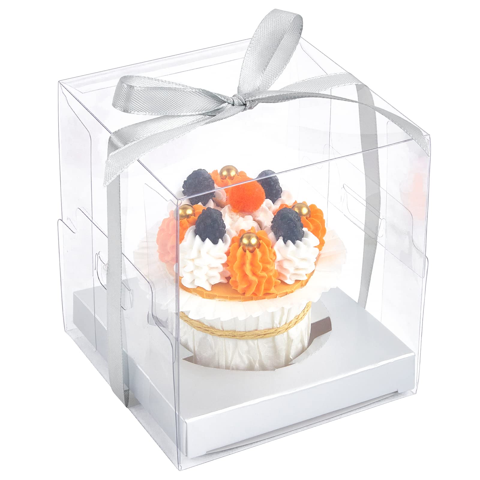 Kucoele 12 Pack Clear Single Cupcake Boxes, 4.3x3.7x3.7 Inches Plastic Individual Cupcake Carriers Mini Treat Boxes for Cookie, Cupcake, Chocolate and Candy Apple