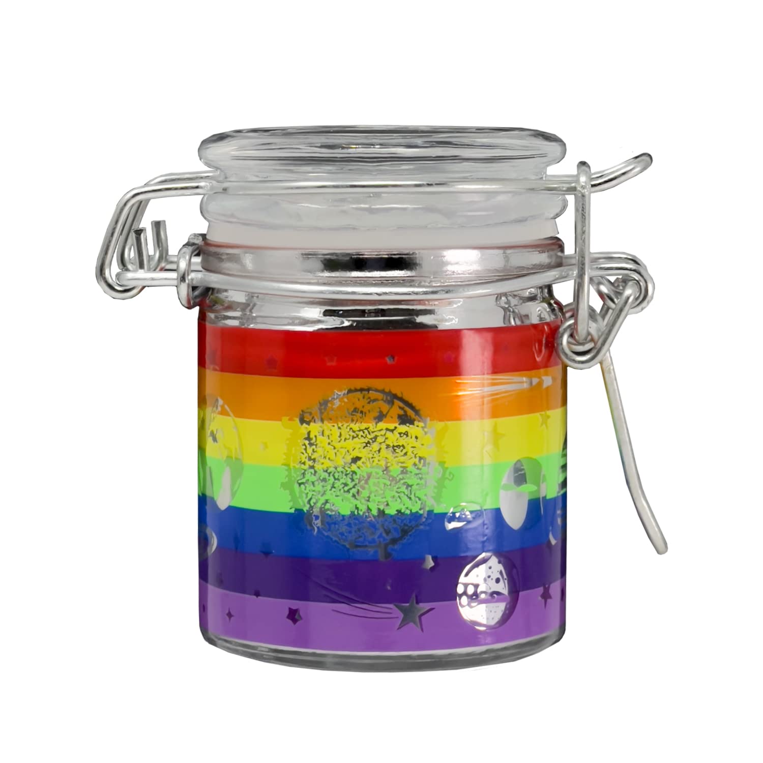Airtight Glass Mini 2.5'' tall Storage Jar with Clamping Lid (Rainbow Space), SJM44, Silver
