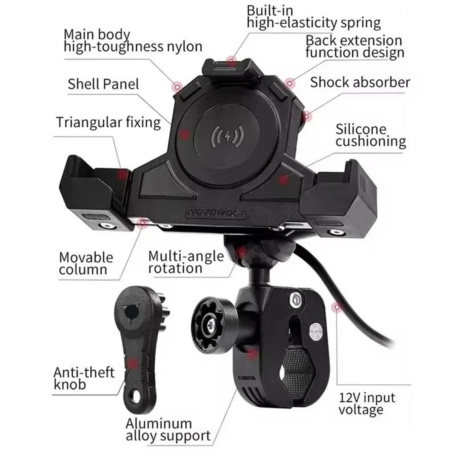 Supporto Per Cellulare Per Moto Motowolf, Ammortizzatore Per Manubrio, Triangoli, Supporto Fisso, Supporto Per Navigazione(Black)