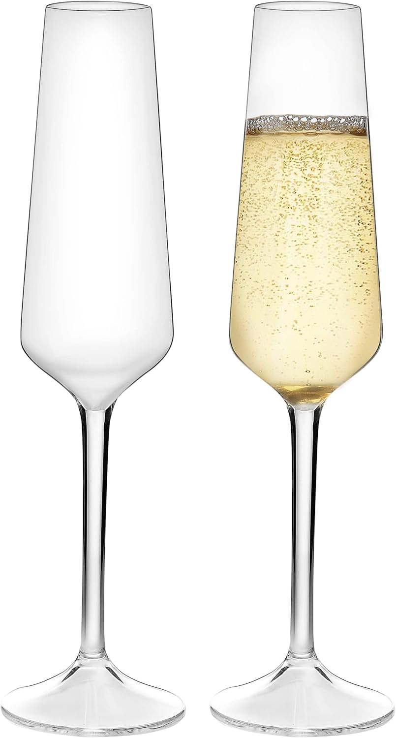 MICHLEY Champagne Flutes Glasses Set of 2, 7.5 oz Unbreakable Tritan Plastic Sparkling Wine Glass, Anniversary, Wedding Gifts