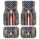 ZERODATE Car Floor Mats American Flag Camo Deer Hunting Carpet 4 Packs Set for Vehicle Interior Protector Decor Universal Auto Accessories Fit All Weather