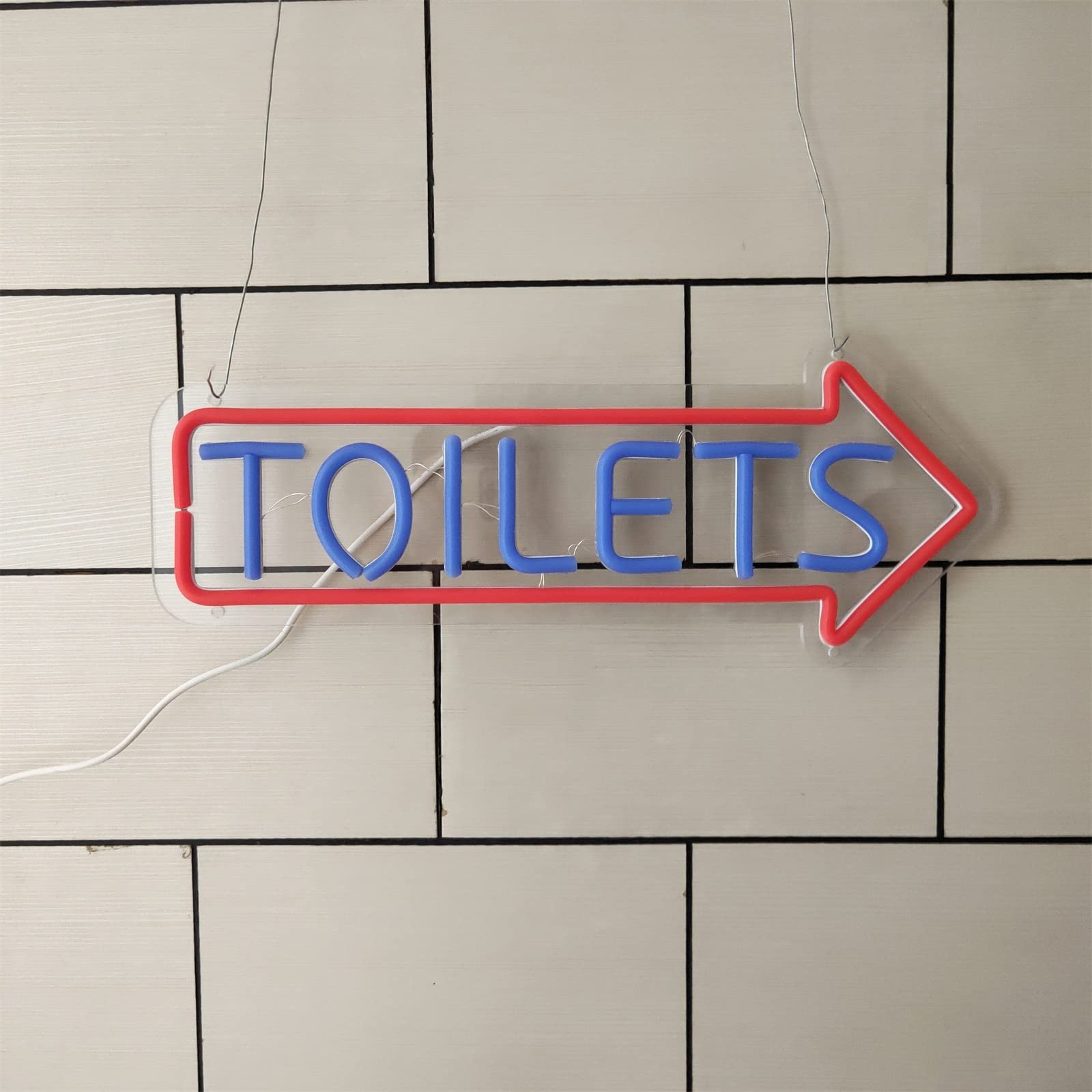 Insegna al Neon a LED con Freccia per WC, indicatore di Ingresso per WC WC Luci al Neon USB, luci notturne per insegne Luminose sospese a Parete,Right,40x15cm