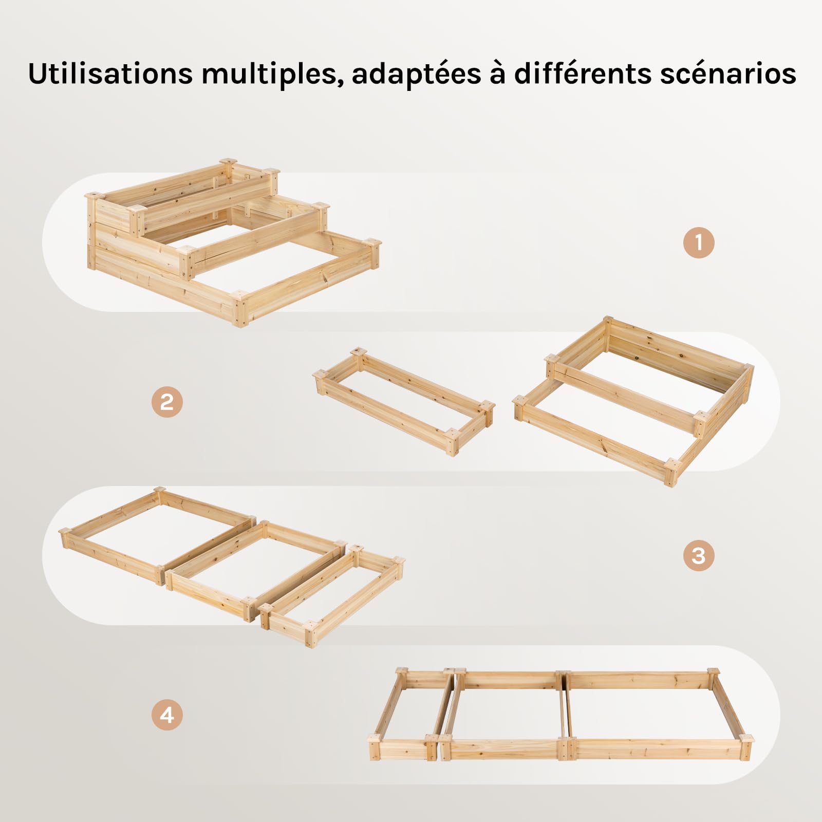 WOLTU Carré Potager à 3 Niveaux, Jardinière Surélevée en Bois, Design en Escalier, avec Fond Ouvert, 92x92x35 cm, pour Terrasse, Balcon, Jardin ou Cour