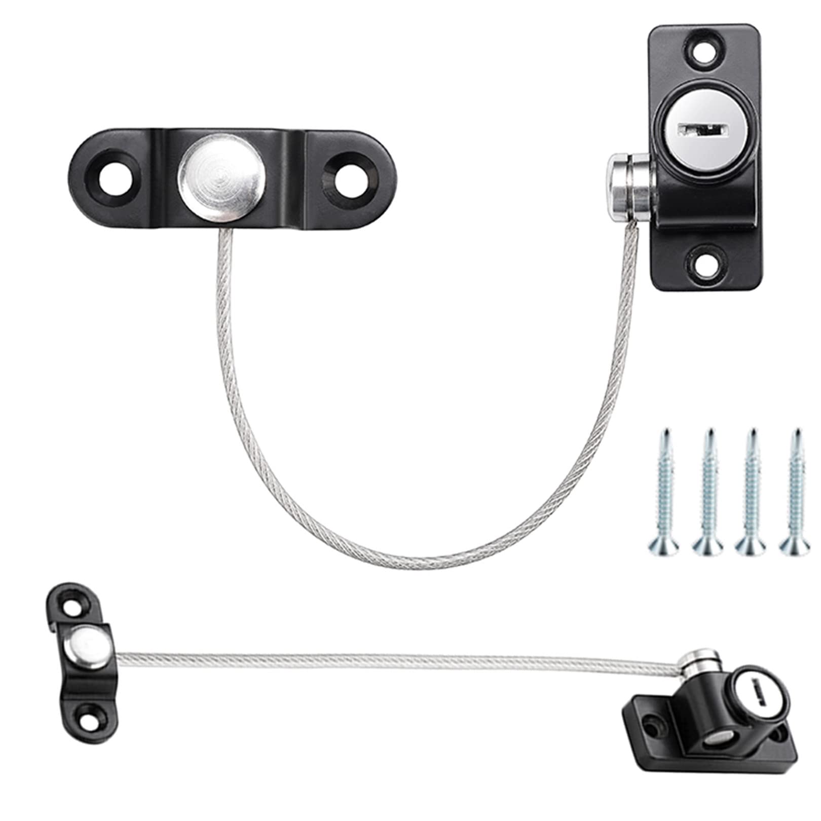 Restricteur de câble de fenêtre Noire 3 mm d'épaisseur en Acier câble loquet de Porte antivol Serrure de sécurité pour Porte et fenêtre pour Enfants avec vis de Montage (Taille : 2