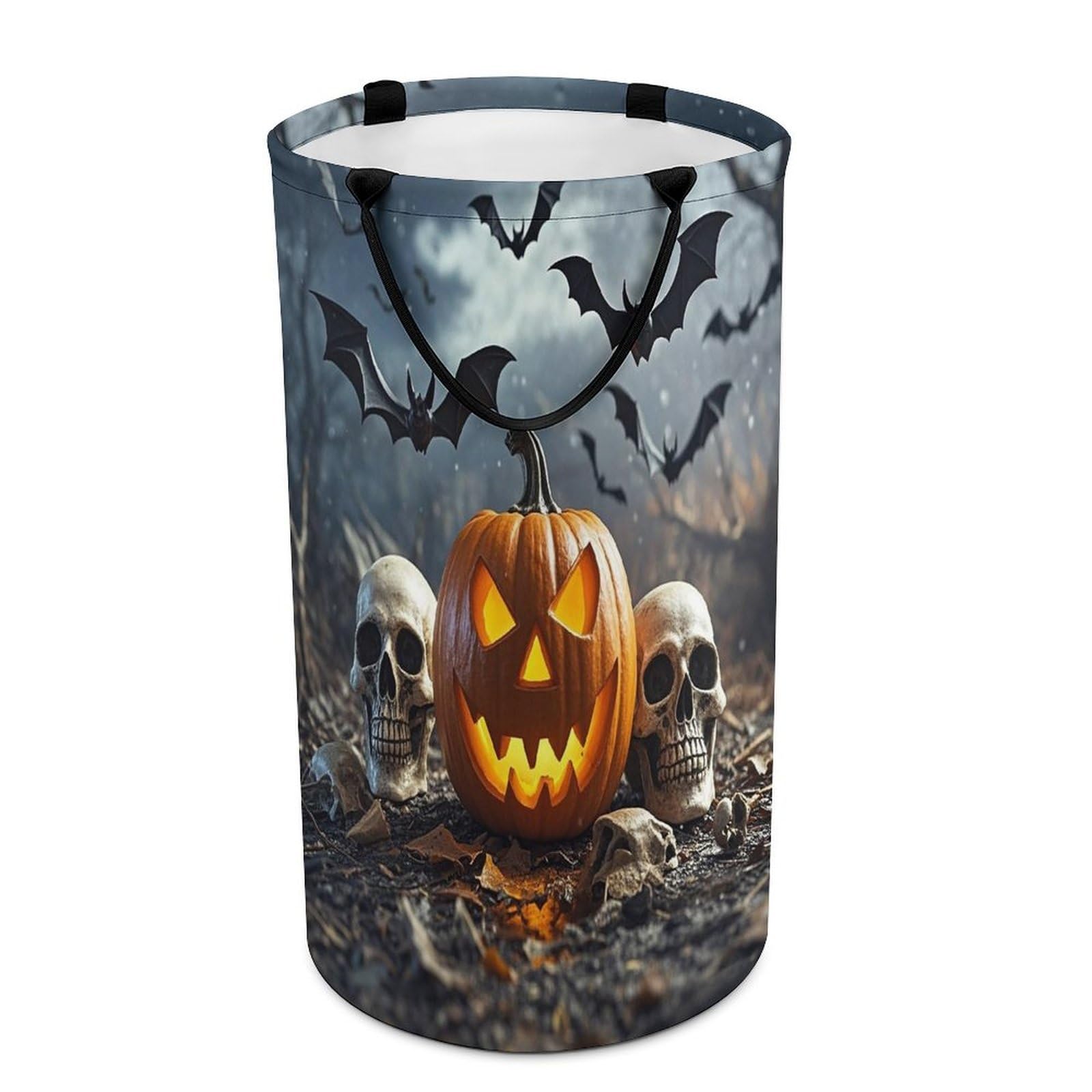 Pumpkins And Skulls Laundry Basket Waterproof Laundry Hamper Freestanding Collapsible Clothes Hamper with Reinforced Handles 86L Large Foldable Tall Clothes Basket for Bathroom